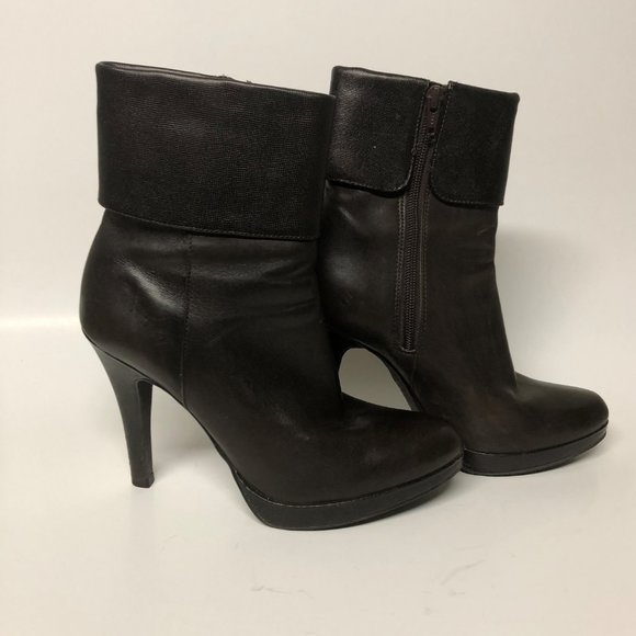 Gianni Bini Brown Leather High Heel Booties - Picture 2 of 10